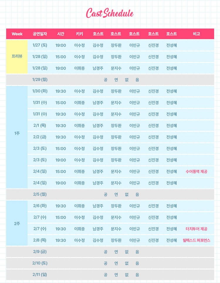 뮤지컬 키키 캐스팅 스케줄