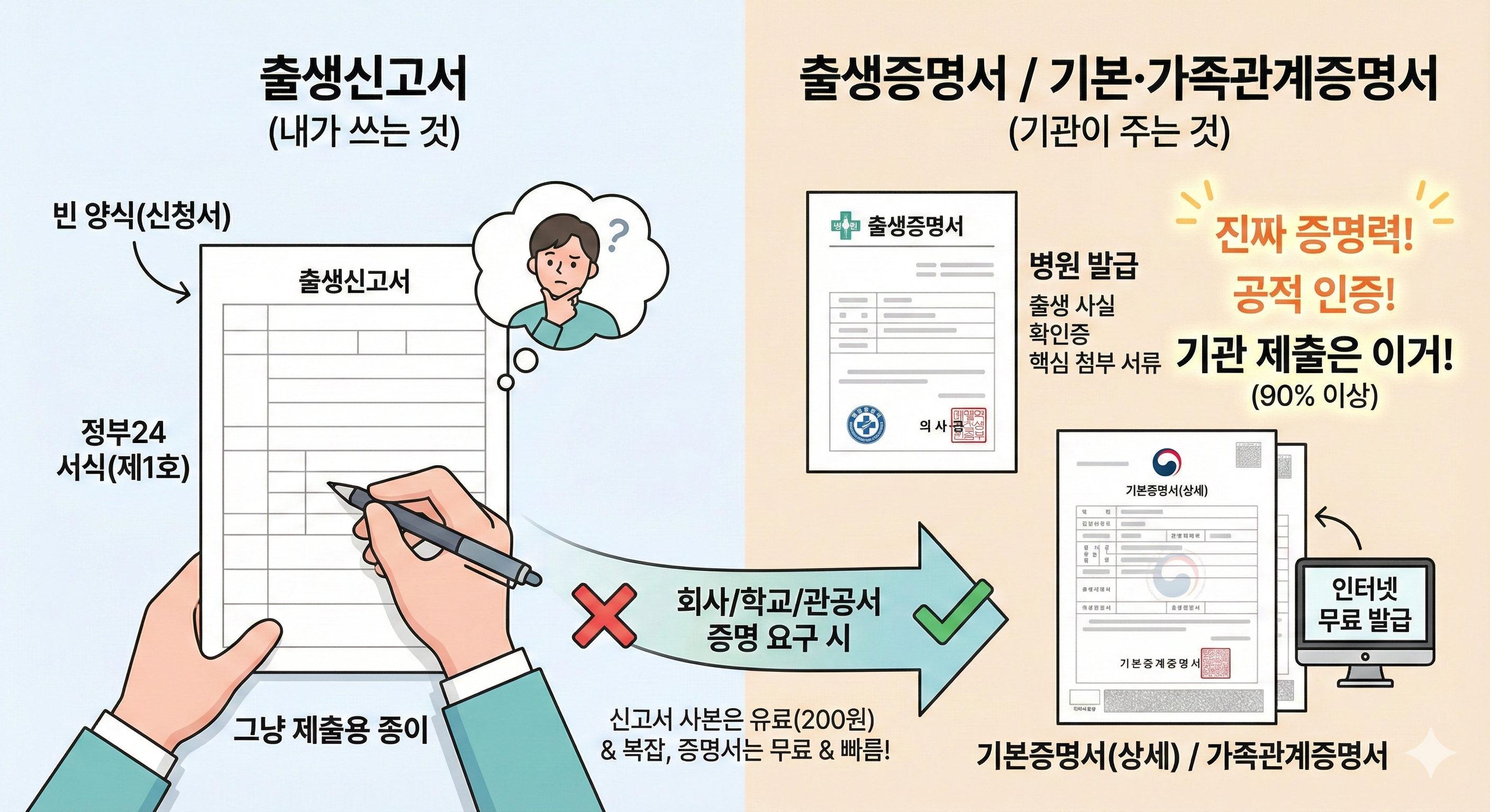'신고서'와 '증명서' 차이점