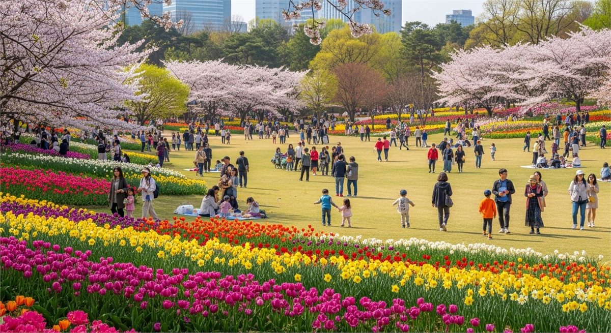 서울숲 정원 행사장을 넓게 담은 봄 축제 풍경 사진