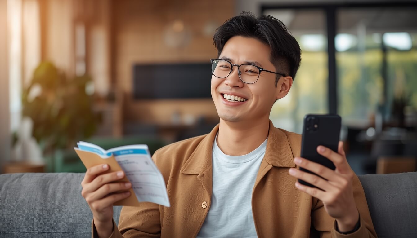 청년도약계좌 혜택을 확인하며 기뻐하는 청년