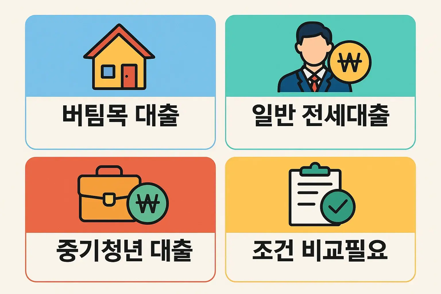 버팀목 전세자금대출 일반 전세대출 중기청년 전세대출 등 주요 전세대출 유형별 연말정산 공제 적용 가능 여부와 조건 차이를 비교 정리한 실전형 인포그래픽