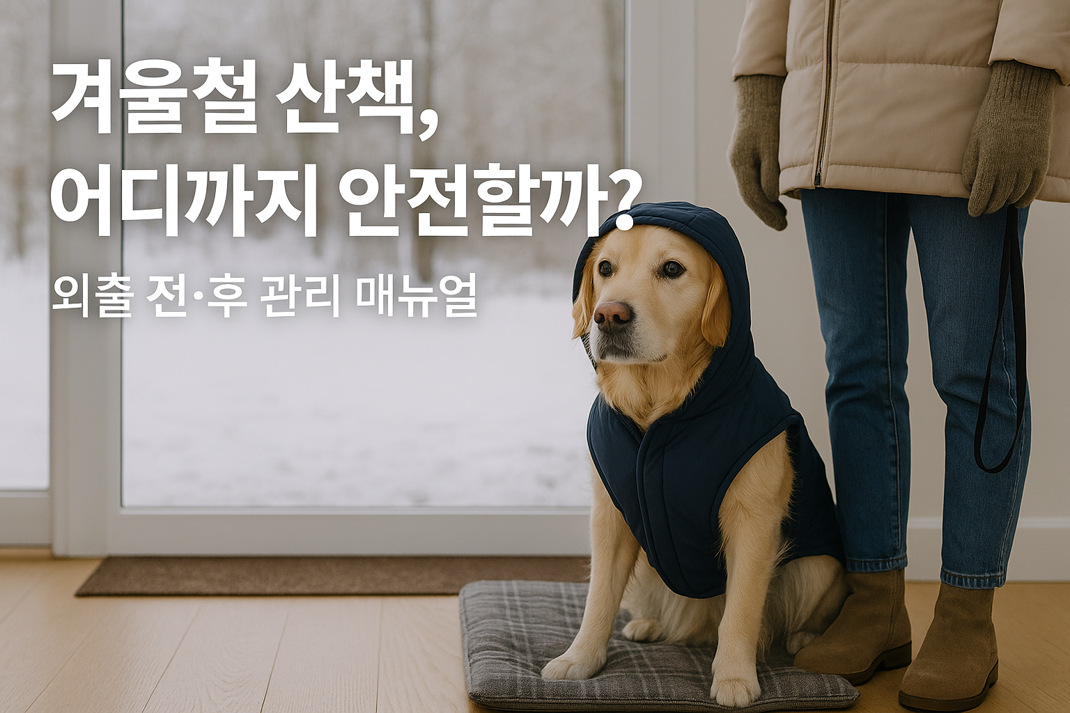 '겨울철 산책을 준비하는 강아지와 보호자' 이미지