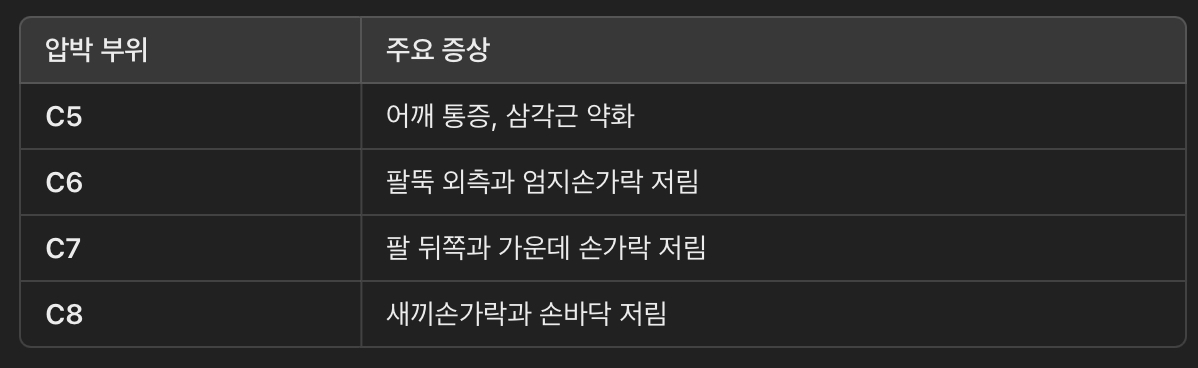 경추 압박 위치에 따른 증상 변화