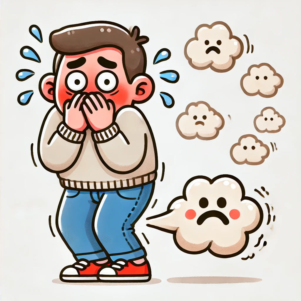 방귀가 많이 나오는 사람을 표현한 이미지