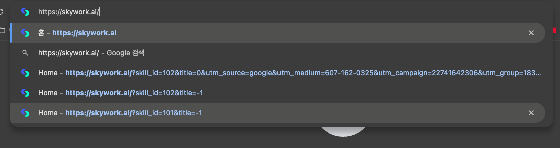브라우저 주소창에 skywork.ai 입력하여 접속하는 장면