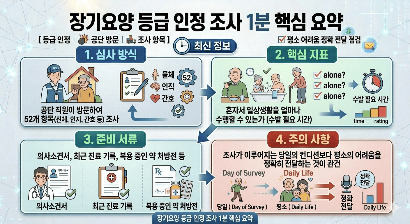 우리 부모님 등급 판정 잘 받는 법? 인정 조사 준비물과 주의사항 정리