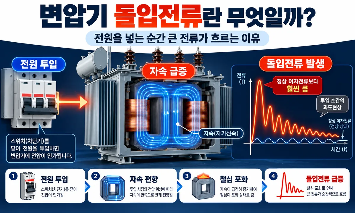 변압기 전원 투입 순간 발생하는 돌입전류 원리
