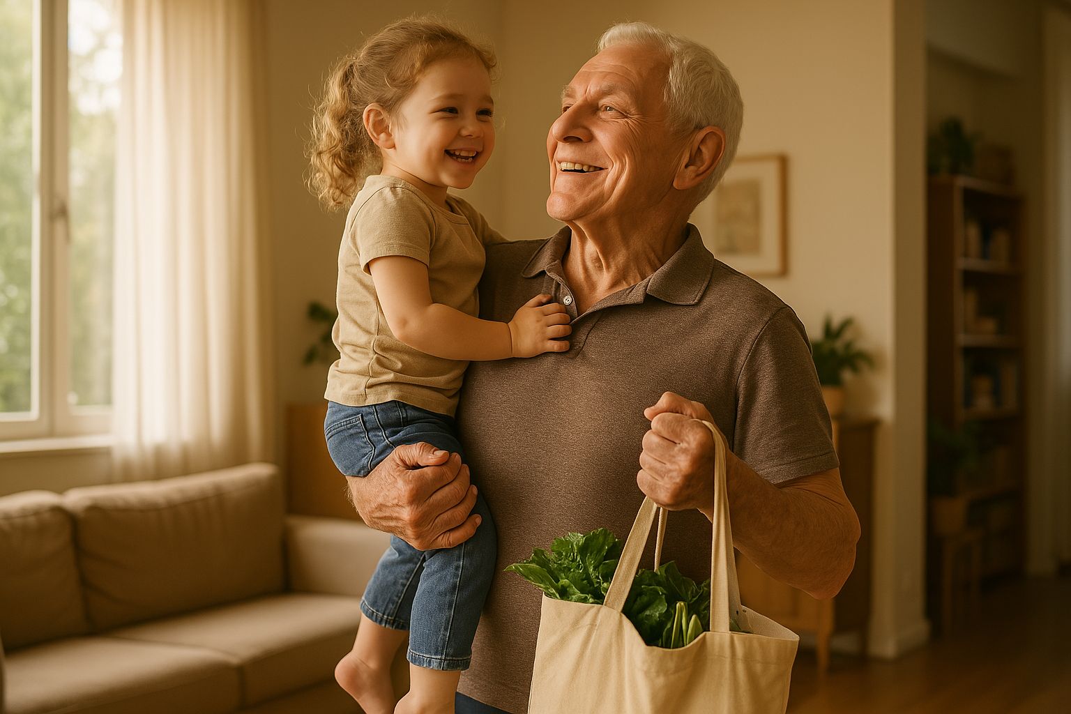 14일 근감소증 개선 프로그램 후 손자를 안아올릴 수 있게 된 80대 남성의 자신감 넘치는 모습