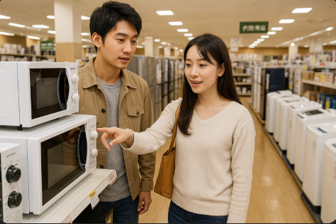 가전제품을 고르는 모습입니다.