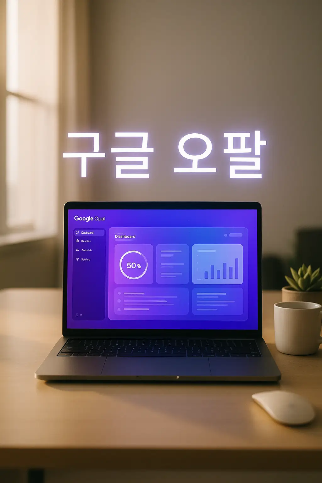 구글 오팔 사용 화면 - 한글 텍스트와 보라색 그라데이션 인터페이스