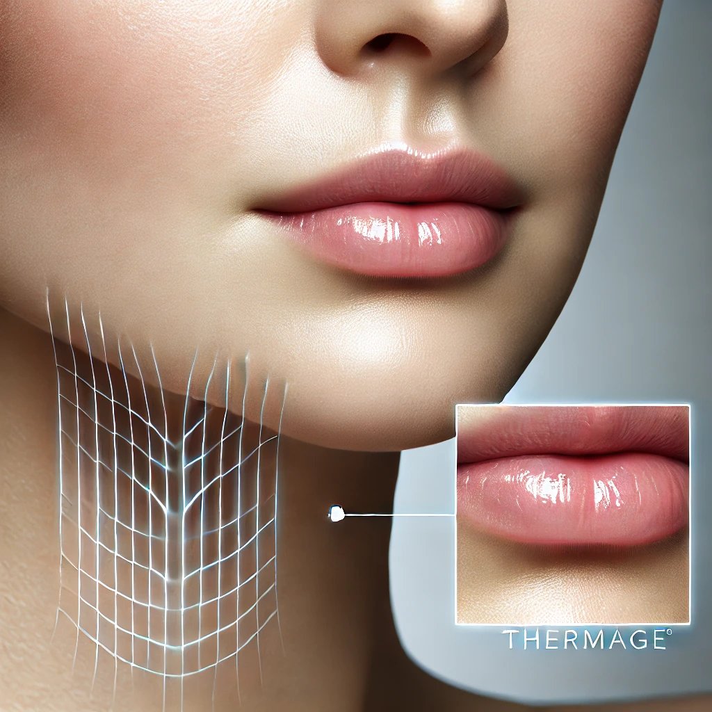 써마지 시술로 리프팅된 턱선과 볼 부위를 강조한 부드럽고 젊어진 얼굴을 표현한 썸네일 이미지