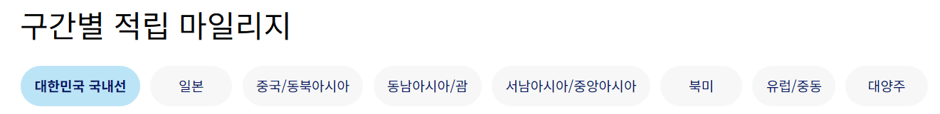 대한항공 마일리지몰 적립 공제표