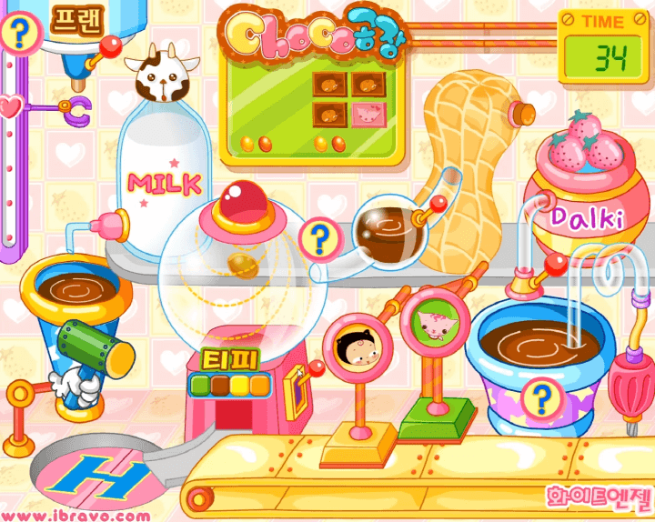 슈의-초코공장-슈게임하기-플레이2-티피-기계를-작동시켜-초코볼을-만드는-화면