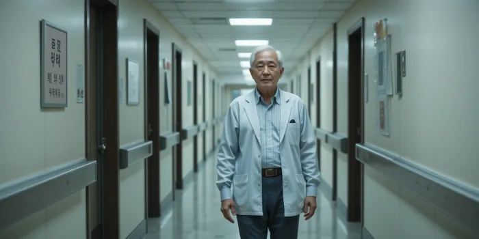 폐암 3기 진단 후 병원 복도 걷는 노인