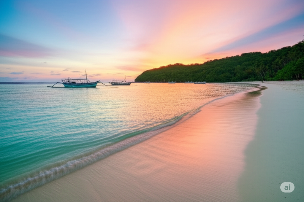 Peaceful beach and sunset in Lombok, Indonesia
