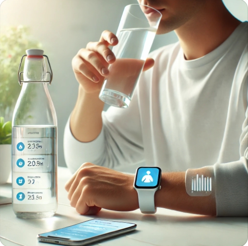 건강한 물 섭취 습관을 실천하는 현대인의 일상 장면