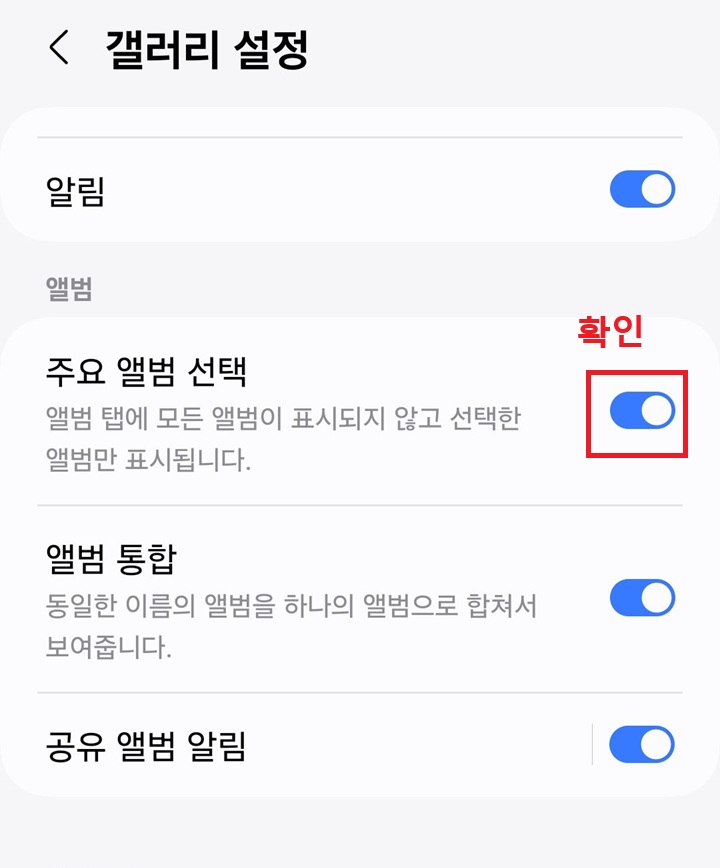 주요 앨범 선택 메뉴 보임