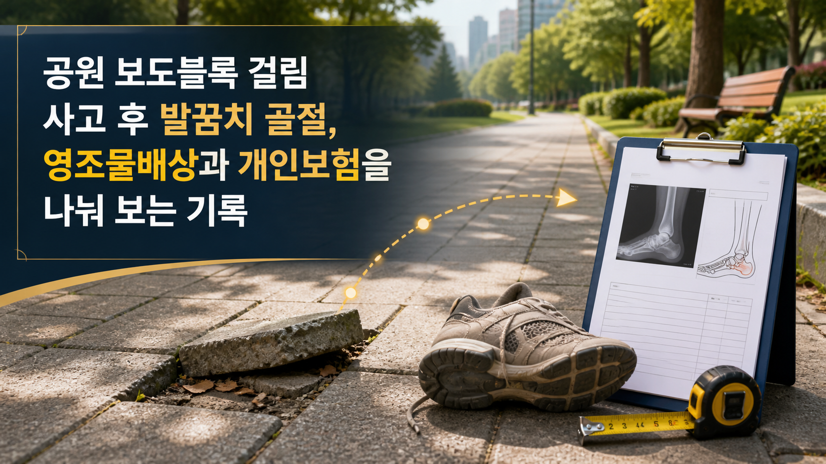 공원 보도블록 걸림 사고 후 발꿈치 골절, 영조물배상과 개인보험을 나눠 보는 기록