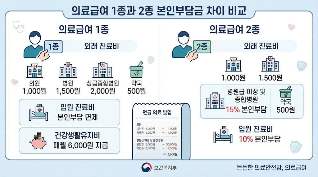 의료급여 1종&middot;2종 본인부담금과 건강생활유지비를 비교하는 실생활 안내 이미지