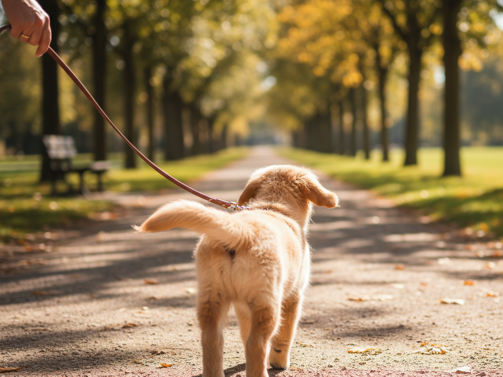 산책하는 반려견의 뒷모습