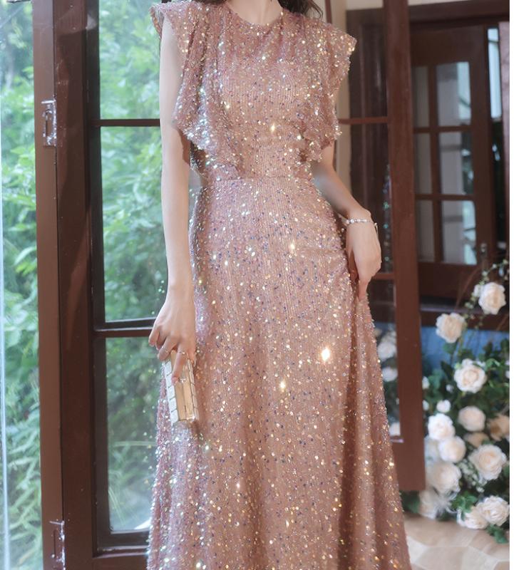 2022 드레스홀릭 스팽글 브라운 연주롱드레스 피로연 파티드레스