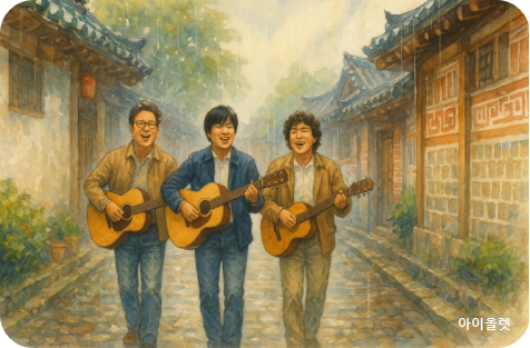 강인원, 김현식, 권인하 세 명이 가상으로 노래 부르는 모습 재현