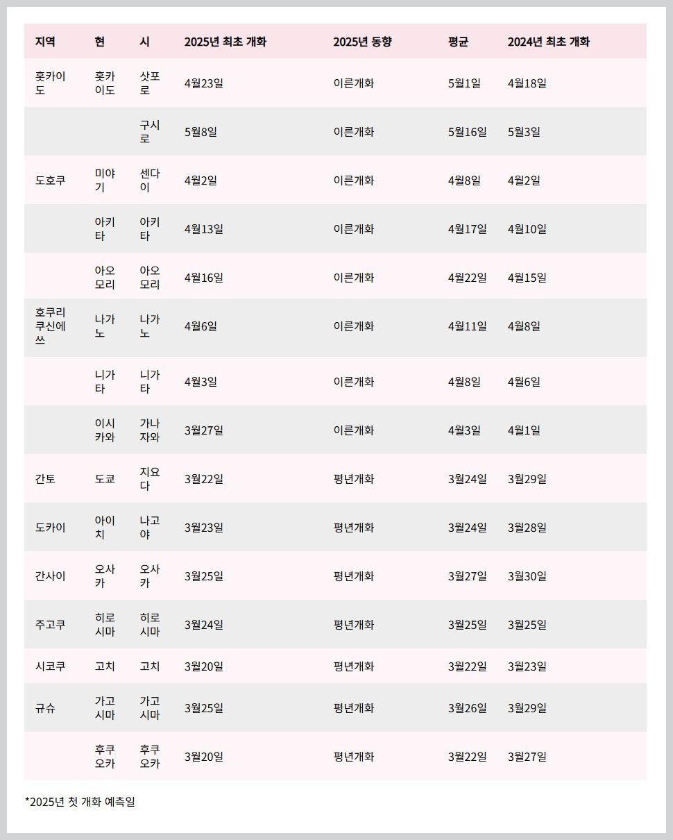 2025 일본 벚꽃놀이 명소와 일시