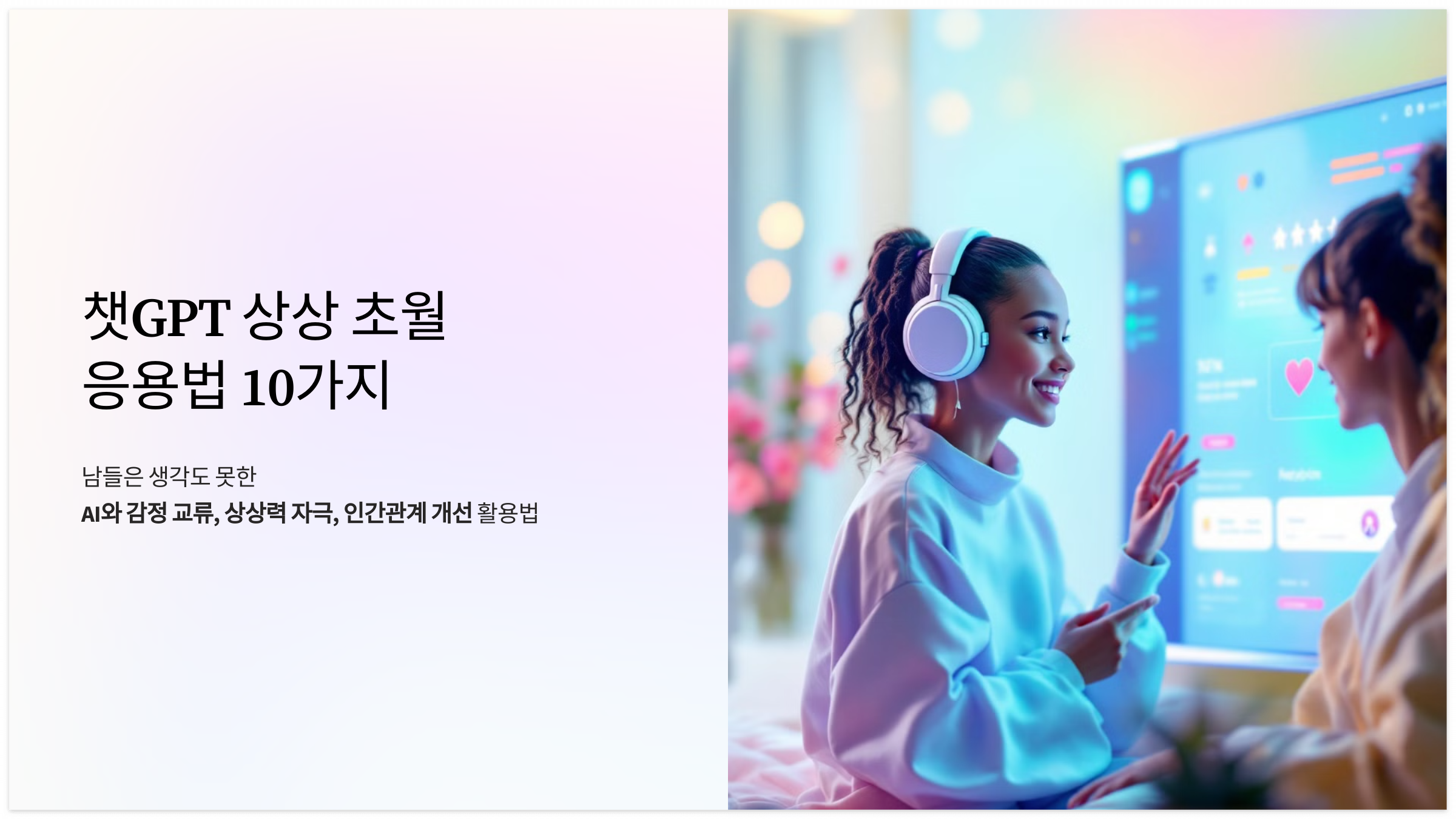챗GPT를 활용한 감정 교류, 상상력 자극, 인간관계 개선 등 창의적이고 감성적인 응용법 10가지 안내 이미지