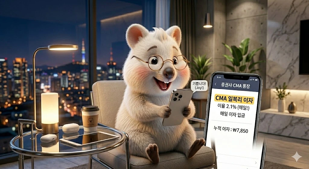 CMA 통장의 일복리를 확인하며 기뻐하는 백쿼카