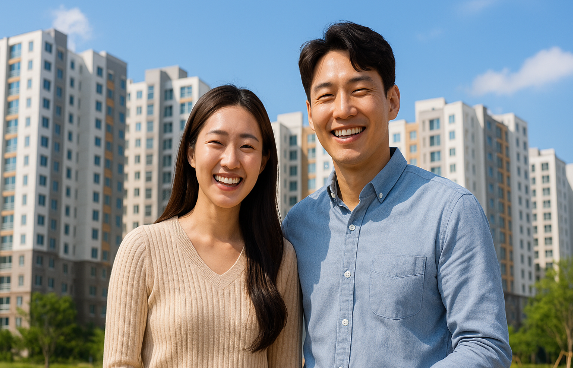 전세 아파트를 마련하고 기뻐하는 신혼부부의 모습