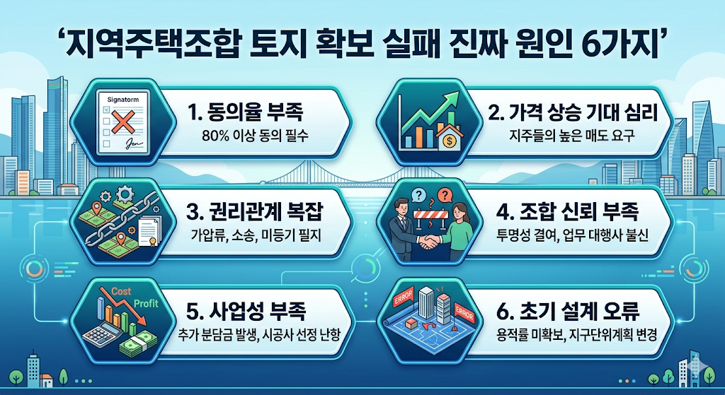 지역주택조합 토지 확보 실패 6가지 이유 ㅣ 자금 문제일까?