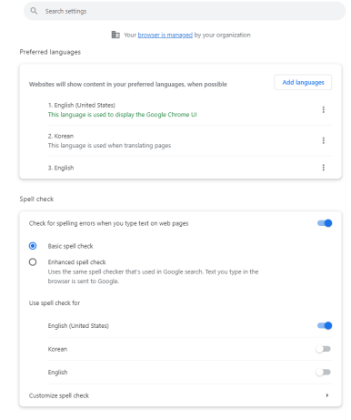 언어 설정 (영어)