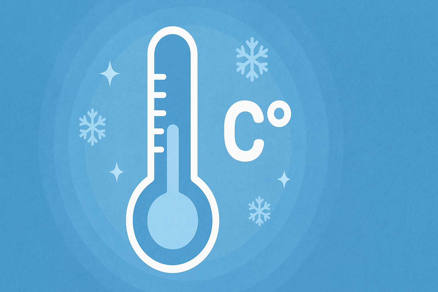파란 배경 위에 눈송이와 함께 그려진 온도계 아이콘 일러스트 &ndash; 냉장고 온도와 시원함을 상징
