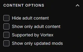 Nexus Mods 콘텐츠 필터 성인 콘텐츠 표시 숨김 설정