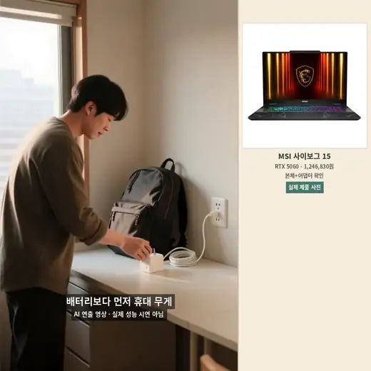 게이밍 노트북은 본체만 아니라 전원 어댑터까지 휴대 무게에 포함해야 한다