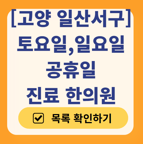 고양 일산서구 일요일 토요일 문 여는 한의원 리스트 ❘ 주말, 공휴일 진료 영업 병원 찾기