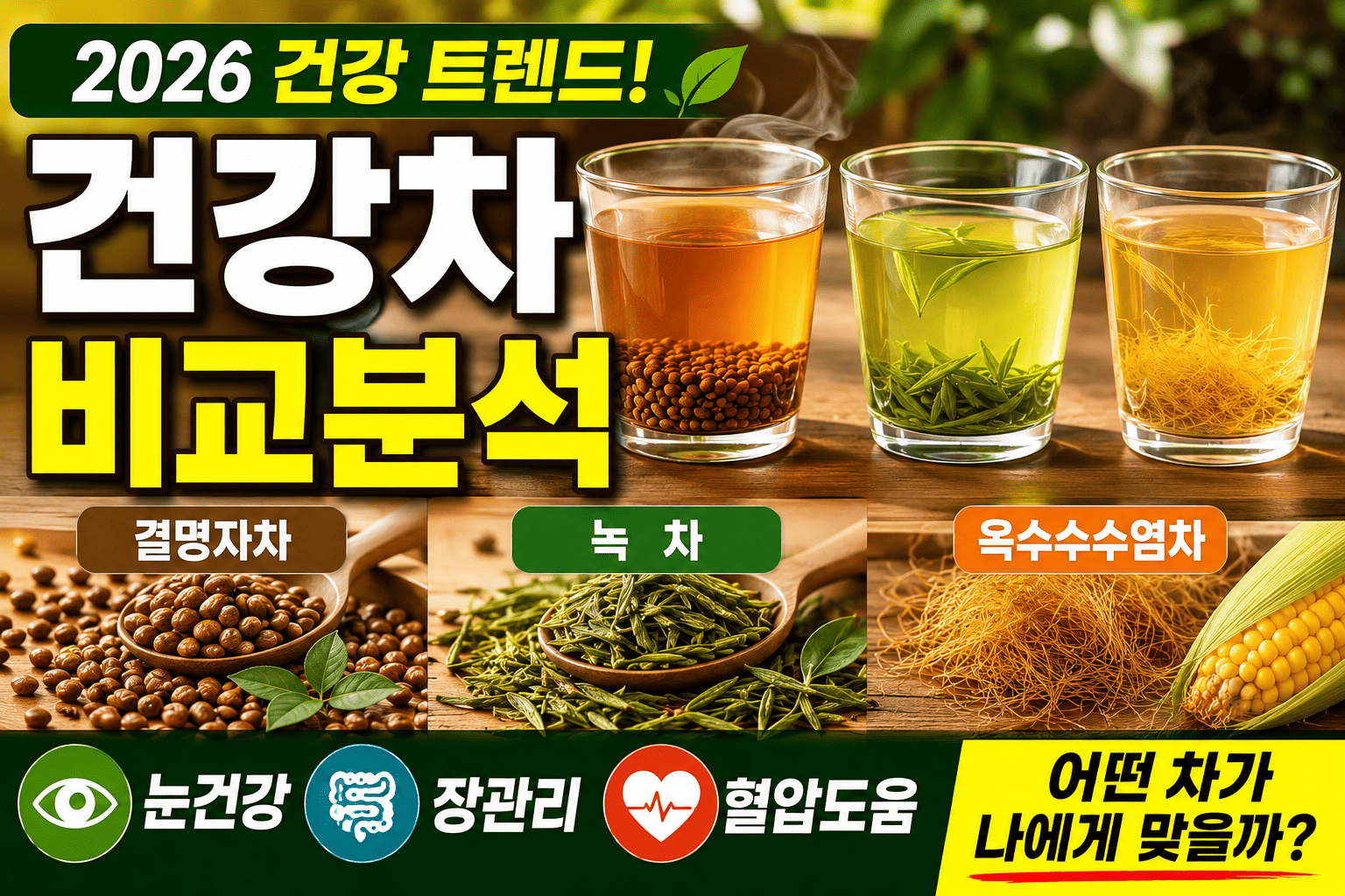 건강차 비교분석 (결명자, 녹차, 옥수수수염차)