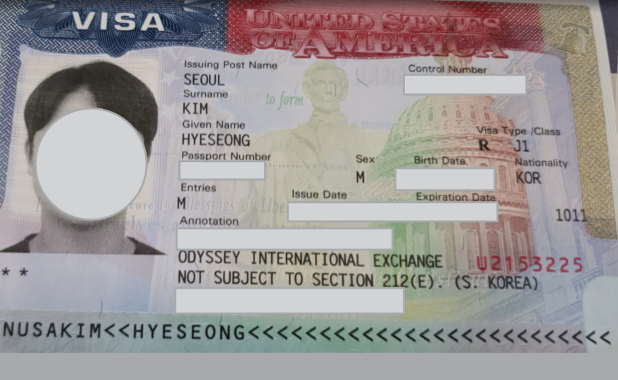 미국 J-1 비자 사진