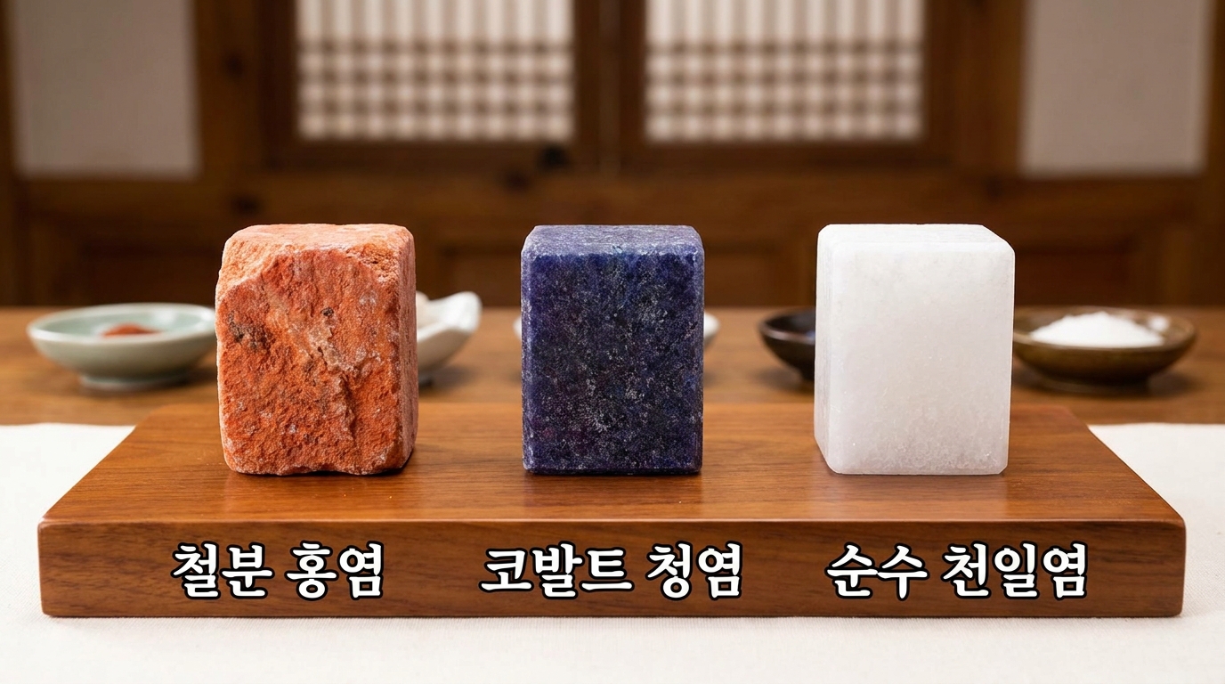 성분과 목적에 따라 색깔이 다른 가축용 미네랄 블록의 종류별 나열