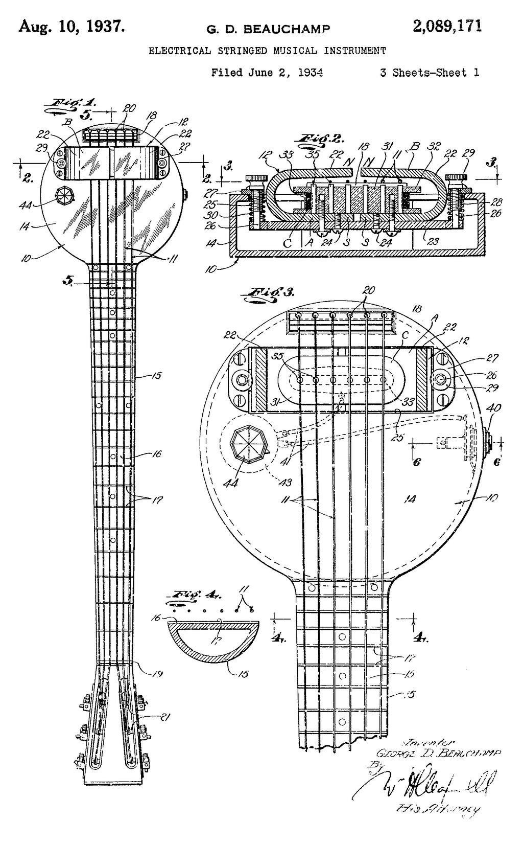 Rickenbacker Frying Pan Patent Diagram