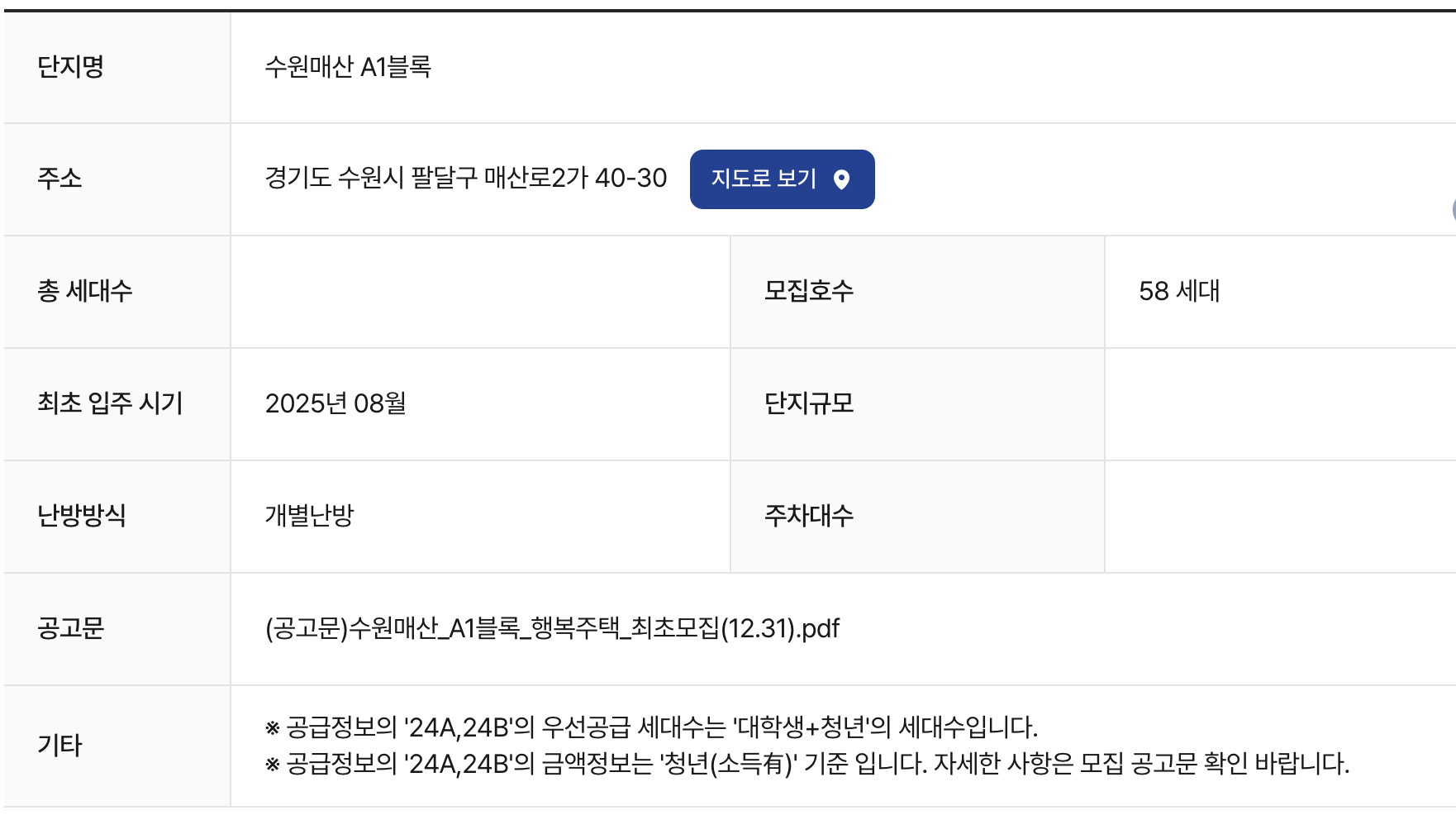 수원매산 A1블록 모집공고 사이트