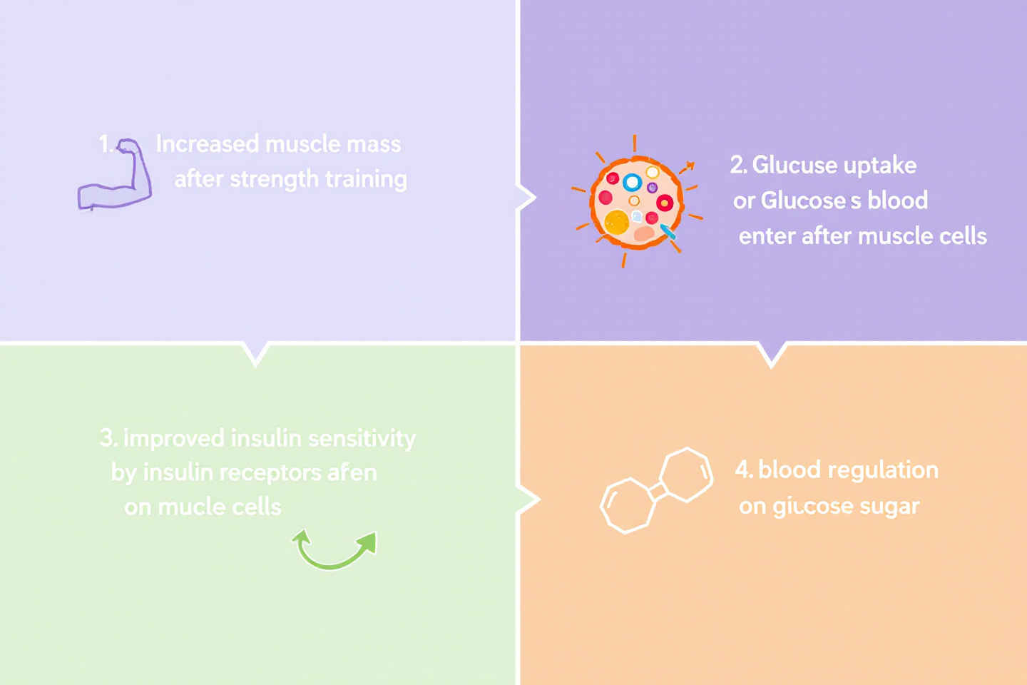 &quot;근력 운동 후 증가한 근육량이 혈당을 조절하는 과정을 설명한 도식&quot;