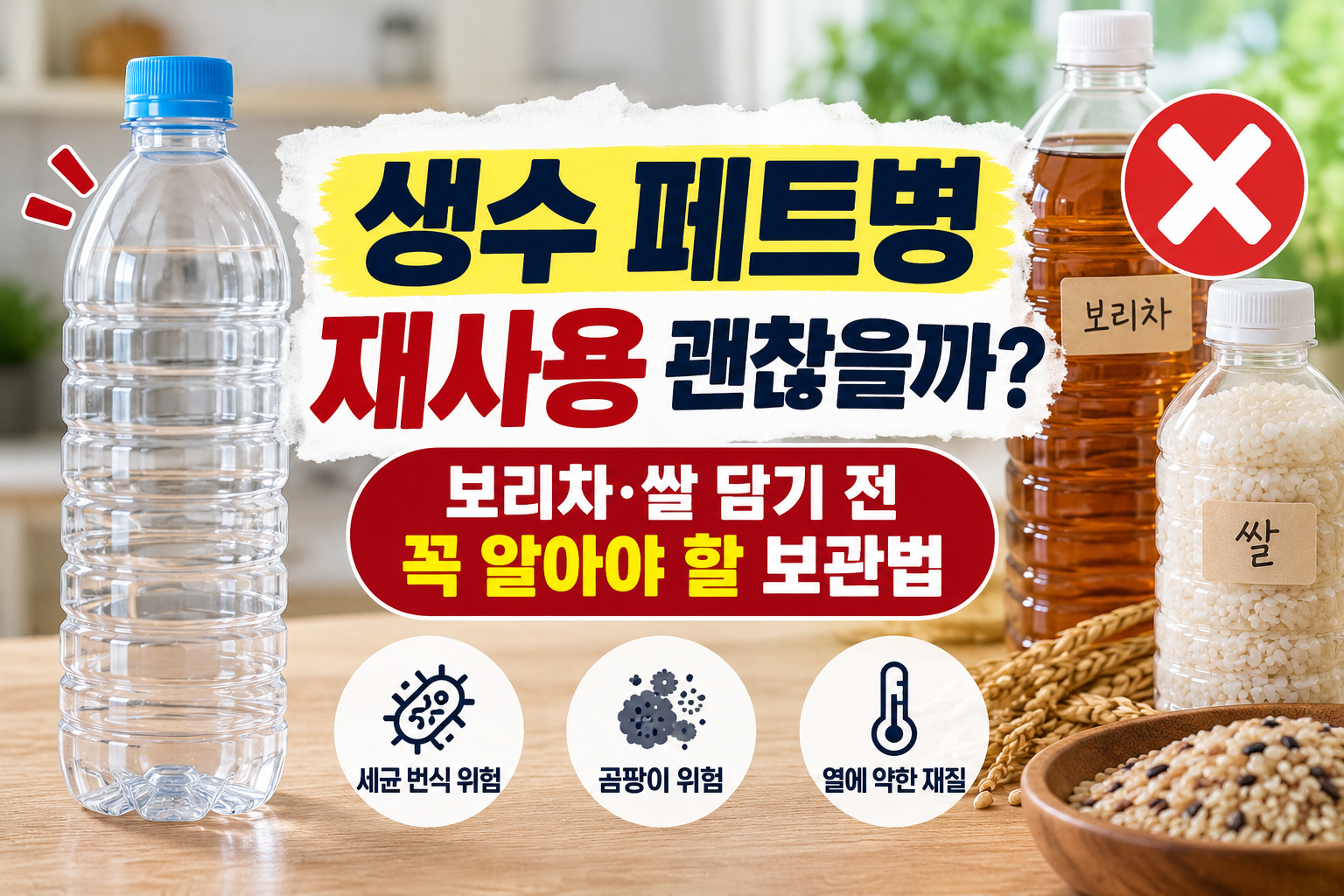생수 페트병 재사용 보리차 쌀 잡곡 보관 주의사항