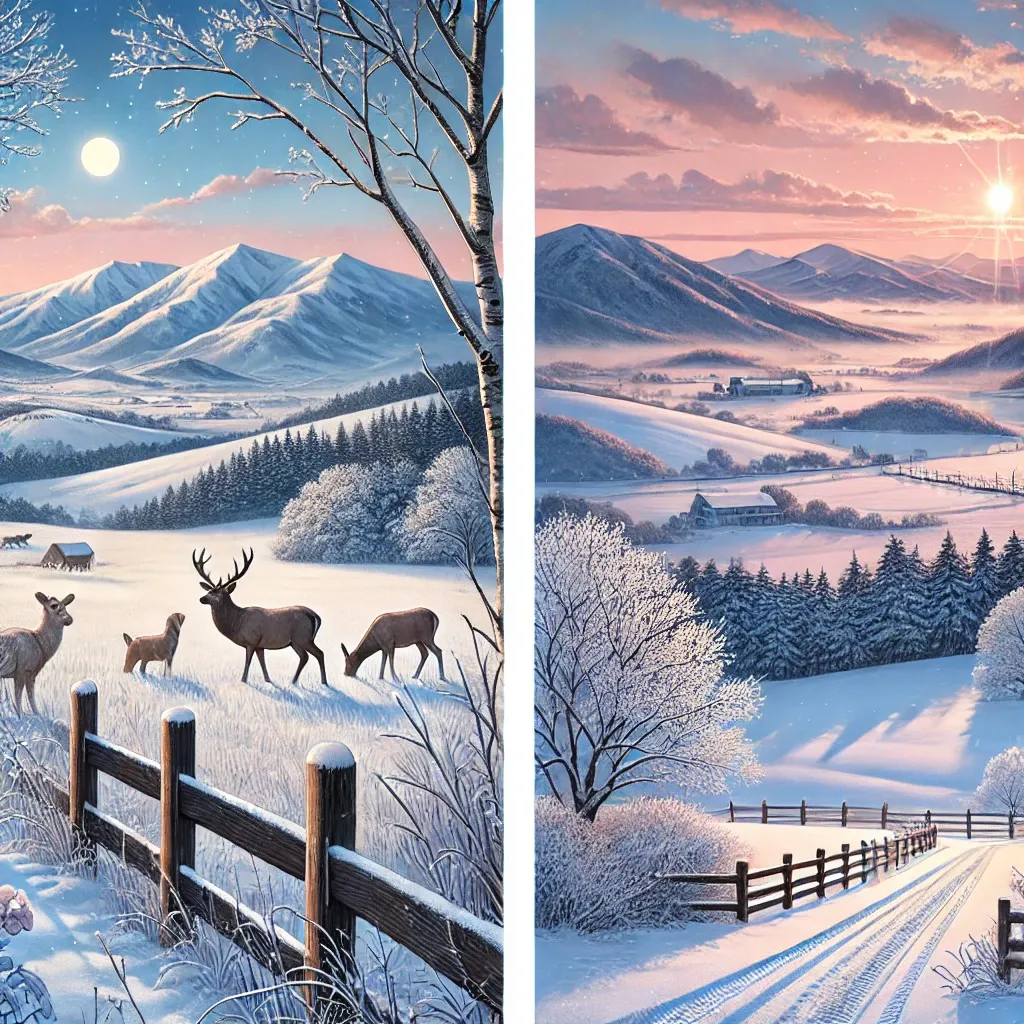 강원도 대관령 설원&amp;#44; 눈 덮인 초원과 겨울 아침 풍경