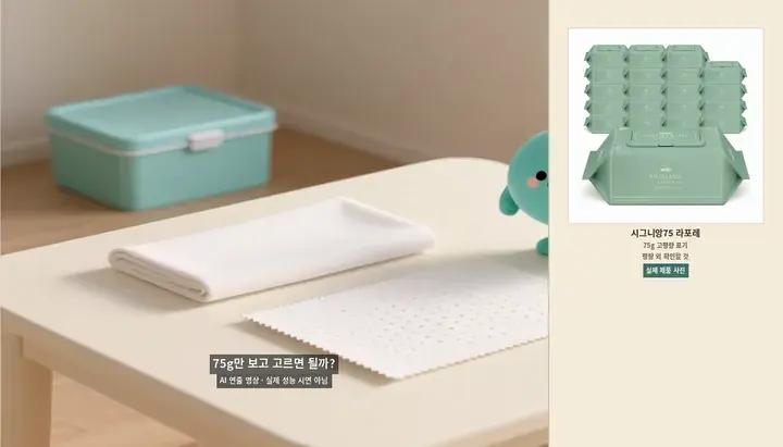 물티슈 평량과 시트 기준을 비교하는 AI 연출 영상