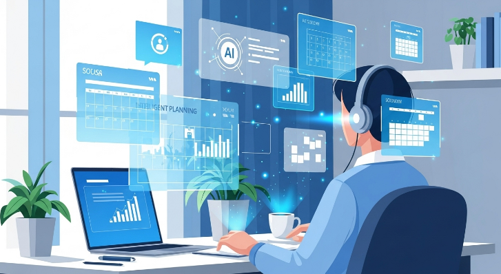 AI 캘린더를 활용하여 효율적으로 재택근무 스케줄을 관리하는 사람의 모습