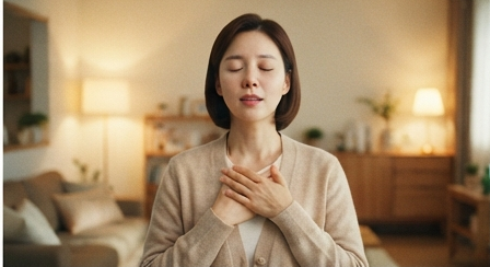 화난 직후 잠시 숨을 고르는 엄마