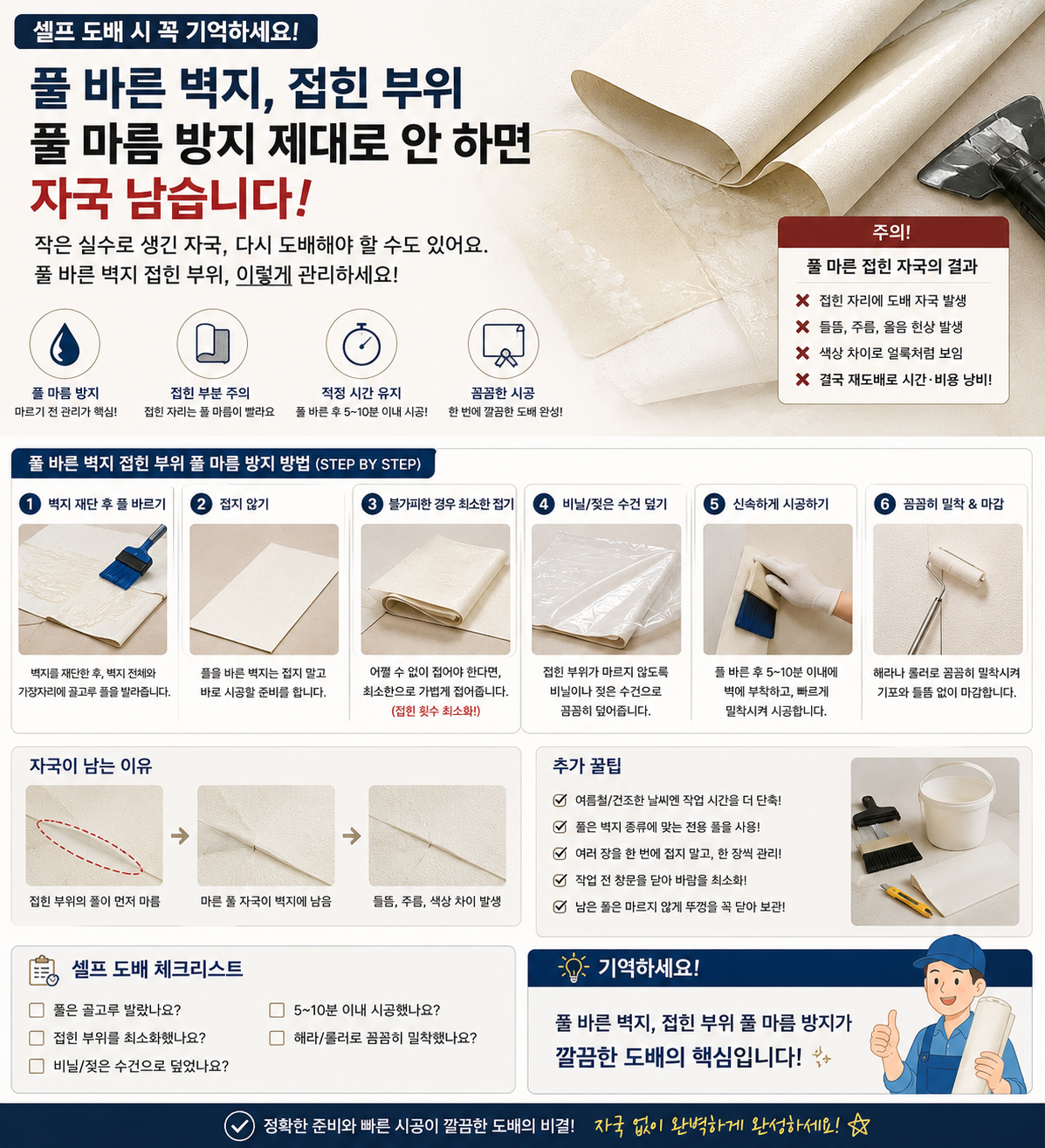 풀 바른 벽지 접힌 부위 풀 마름 방지 방법 가이드 이미지