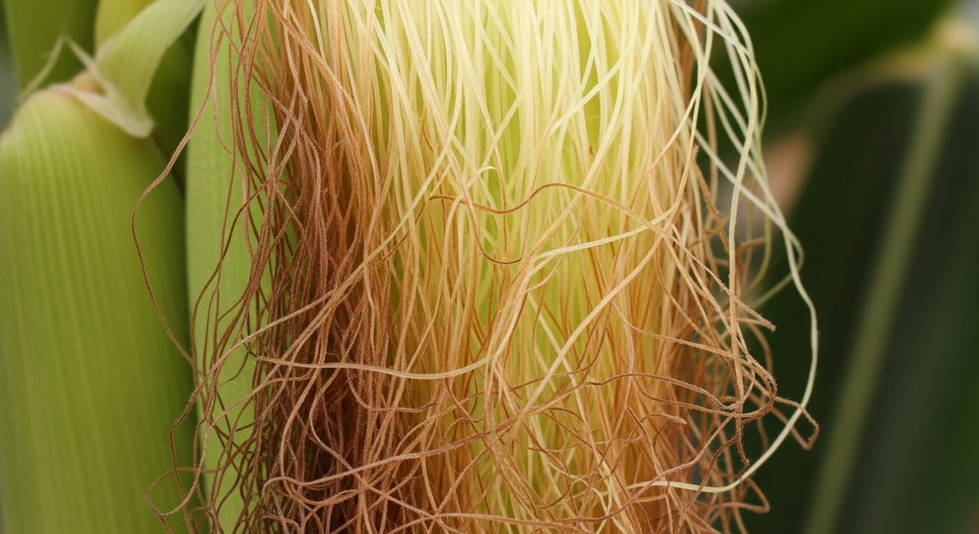 옥수수에서 채취한 옥수수 수염의 섬유질 구조와 자연스러운 색감