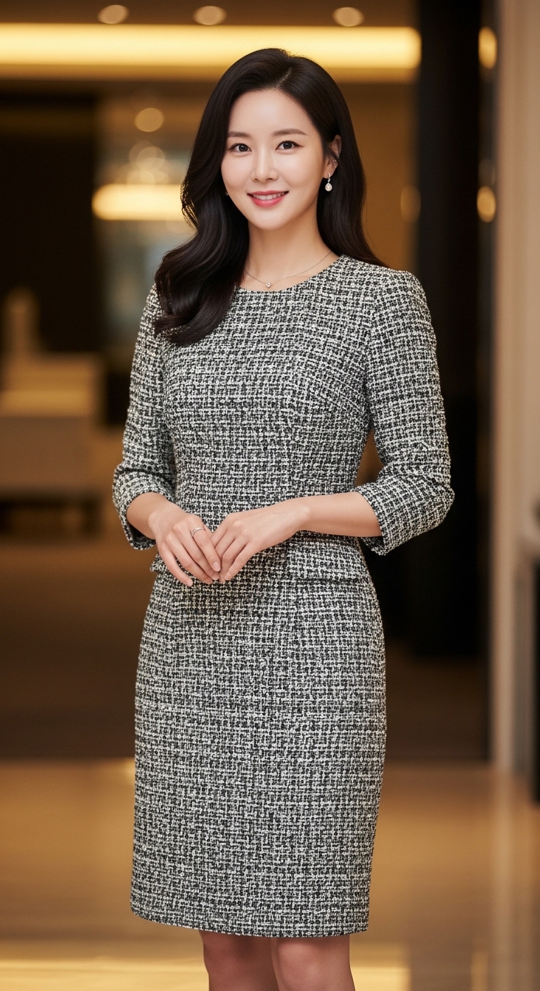 고급스러운 질감의 트위드 원피스 디테일 컷